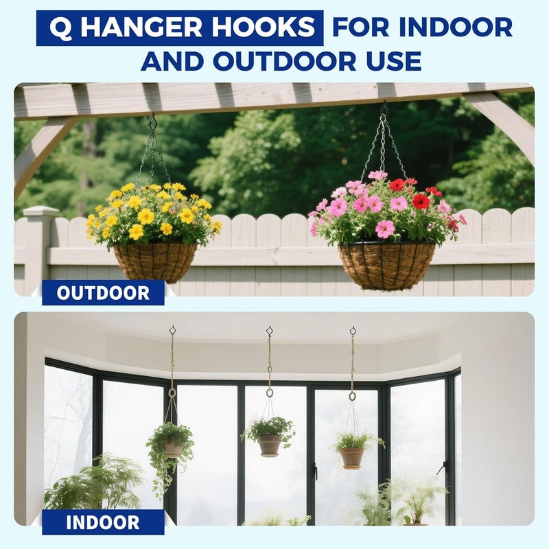 RELBRO Screw Hooks, 2.2 Inch Metal Q Hanger Hooks with Safety Buckle, Weatherproof, Heavy Duty, Black, 20 Pcs - Image 4